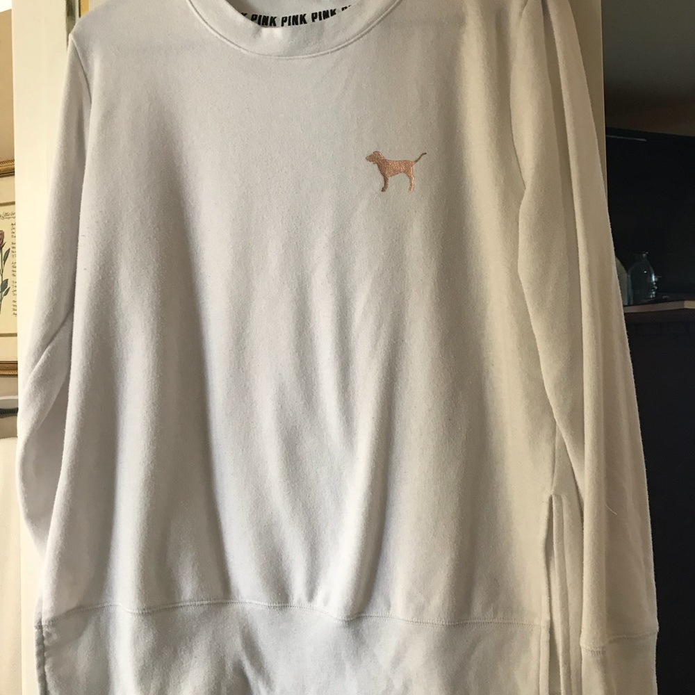 PINK white sweatshirt .